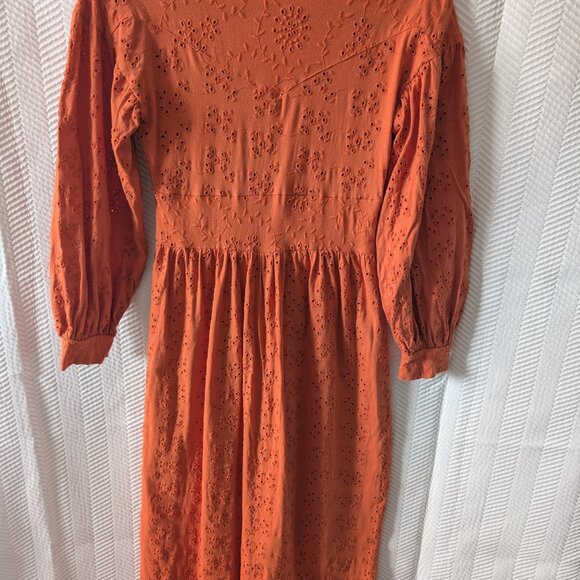 ASOS Orange Broderie Eyelet Cotton Midi Dress Boho Size 0 100% Cotton Fall - Picture 7 of 11